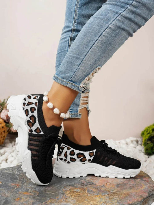 Cutout Leopard Lace Up Mesh Athletic - IntuitiveEncBoutique