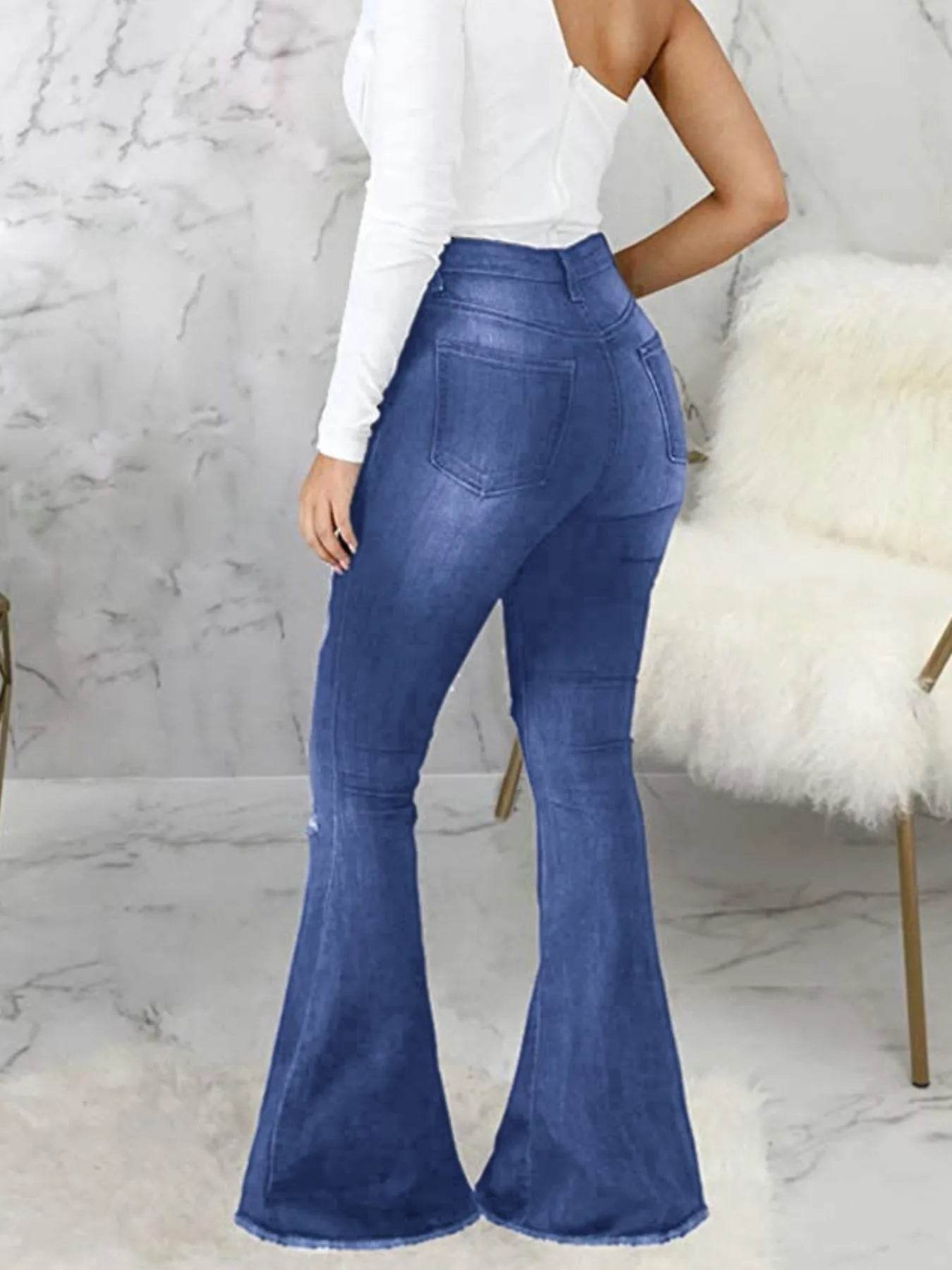 Full Size Distressed Raw Hem Flare Jeans Plus Size - IntuitiveEncBoutique