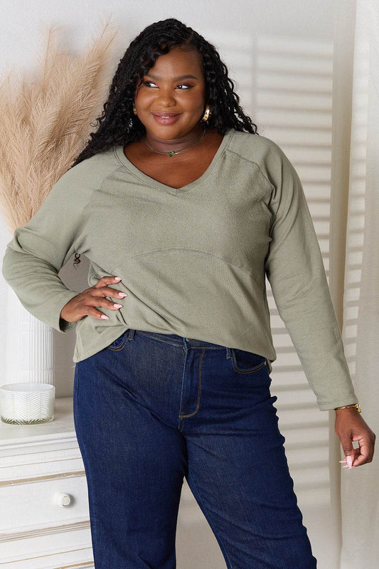 Culture Code Full Size V-Neck Long Sleeve T-Shirt - IntuitiveEncBoutique
