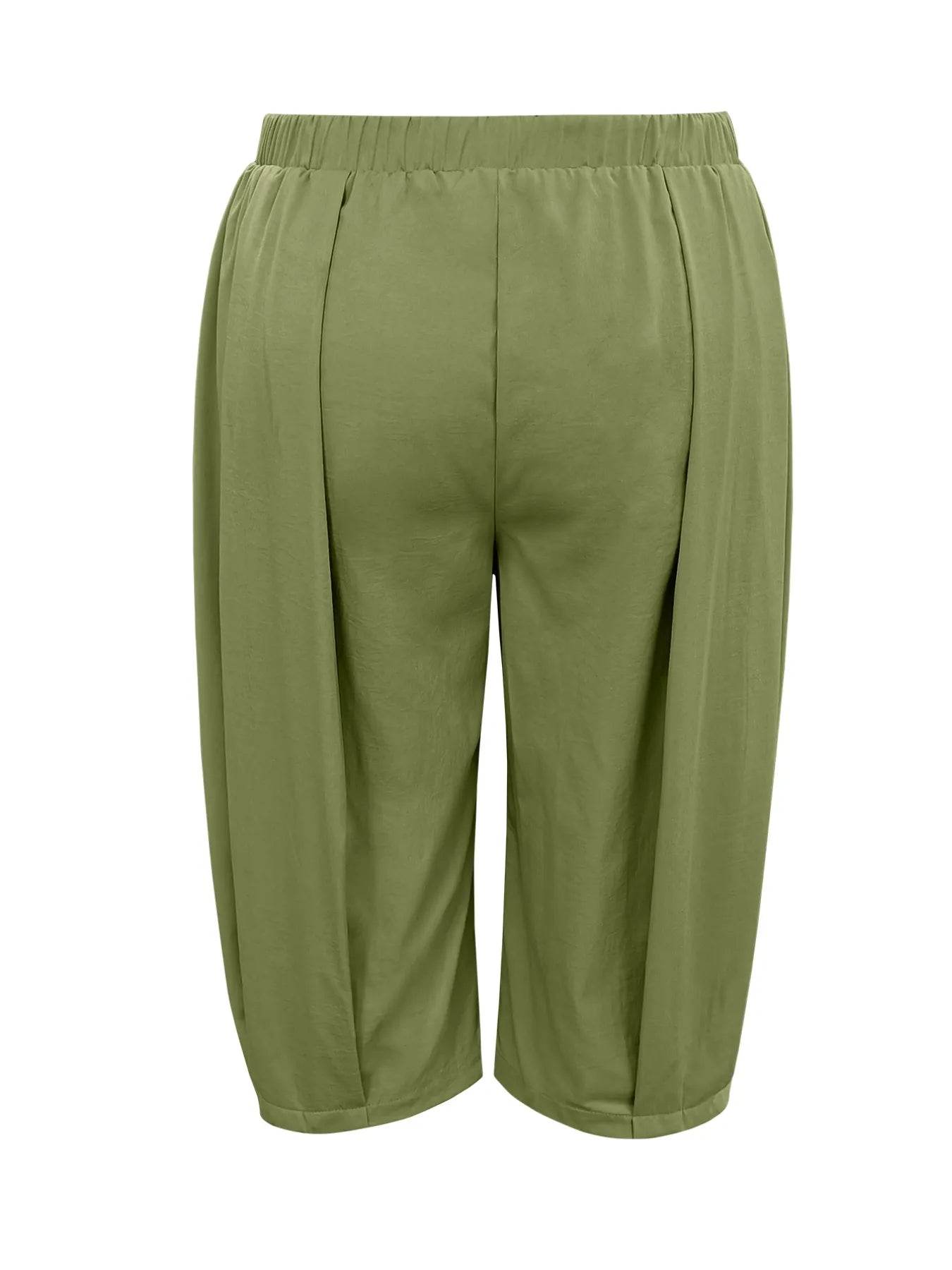 Plus Size Wide Leg Pleated Detail Cropped Pants - IntuitiveEncBoutique
