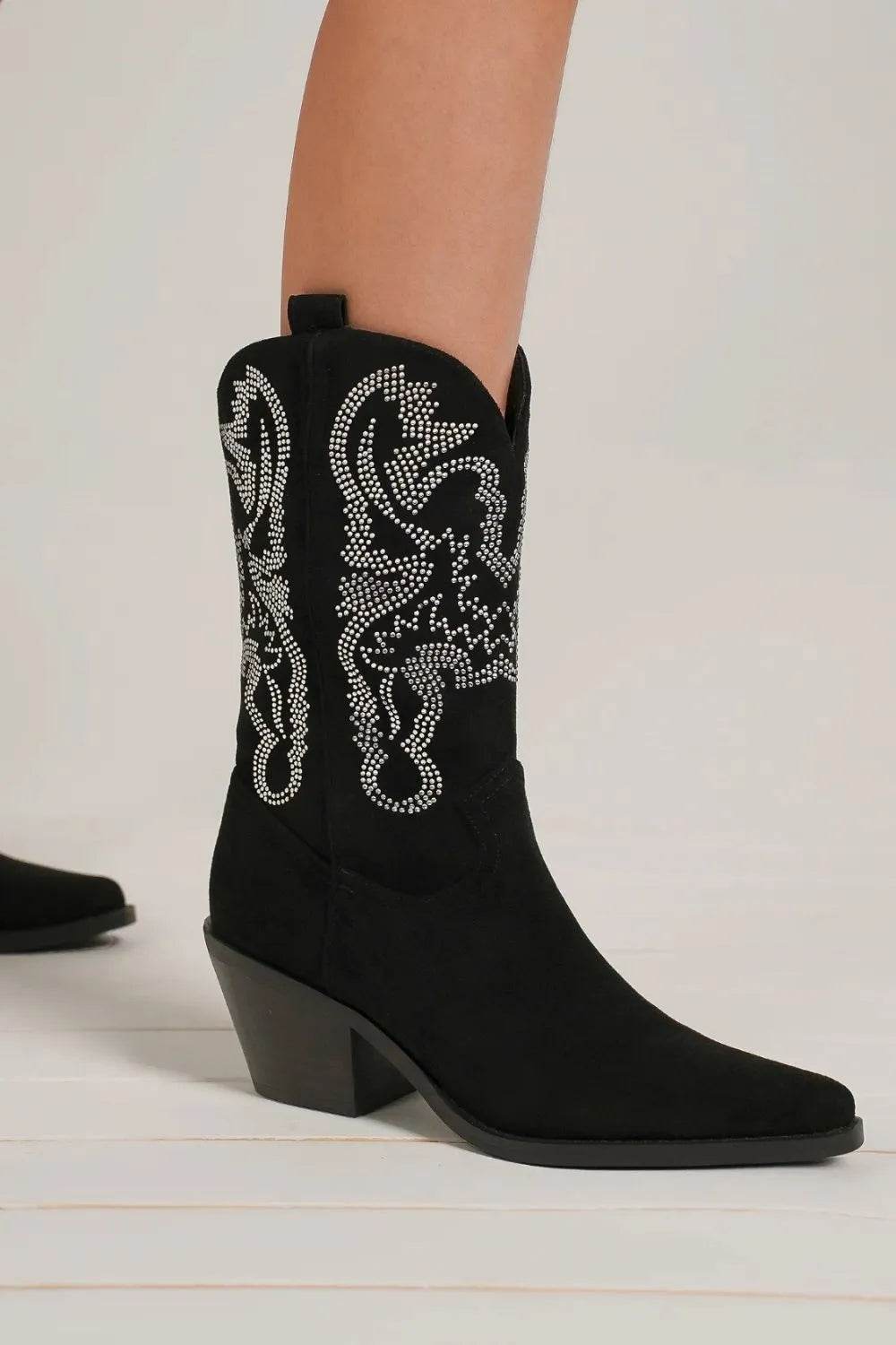 Beast Fashion Rhinestone Detail Point Toe Boots - IntuitiveEncBoutique