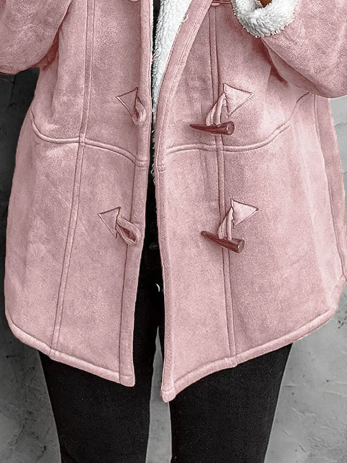 Full Size Cozy Sherpa Lined Toggle Coat with Hood Plus Size - IntuitiveEncBoutique