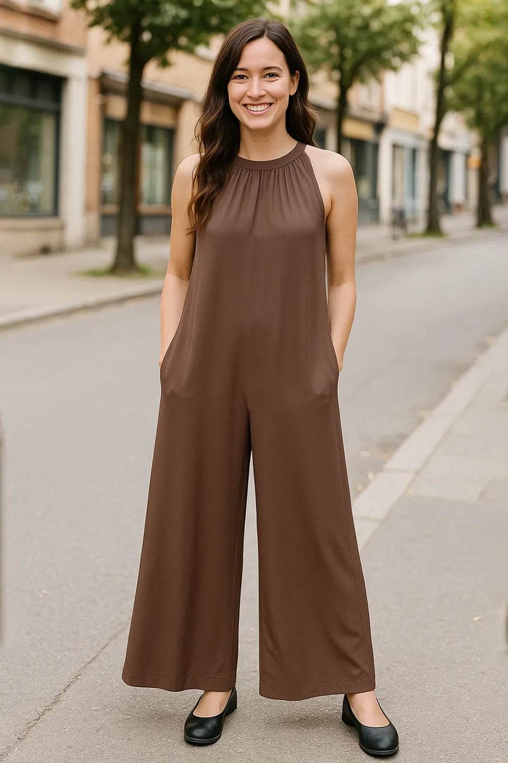 Double Take Full Size Tie Back Cutout Sleeveless Jumpsuit - IntuitiveEncBoutique