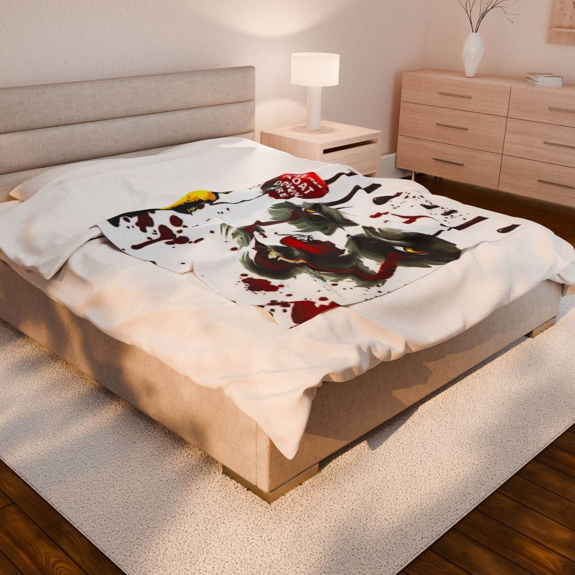 Creepy Clown Velveteen Plush Blanket - Horror Decor, Cozy Home, Movie Night, Halloween Gift, Unique Throw - IntuitiveEncBoutique