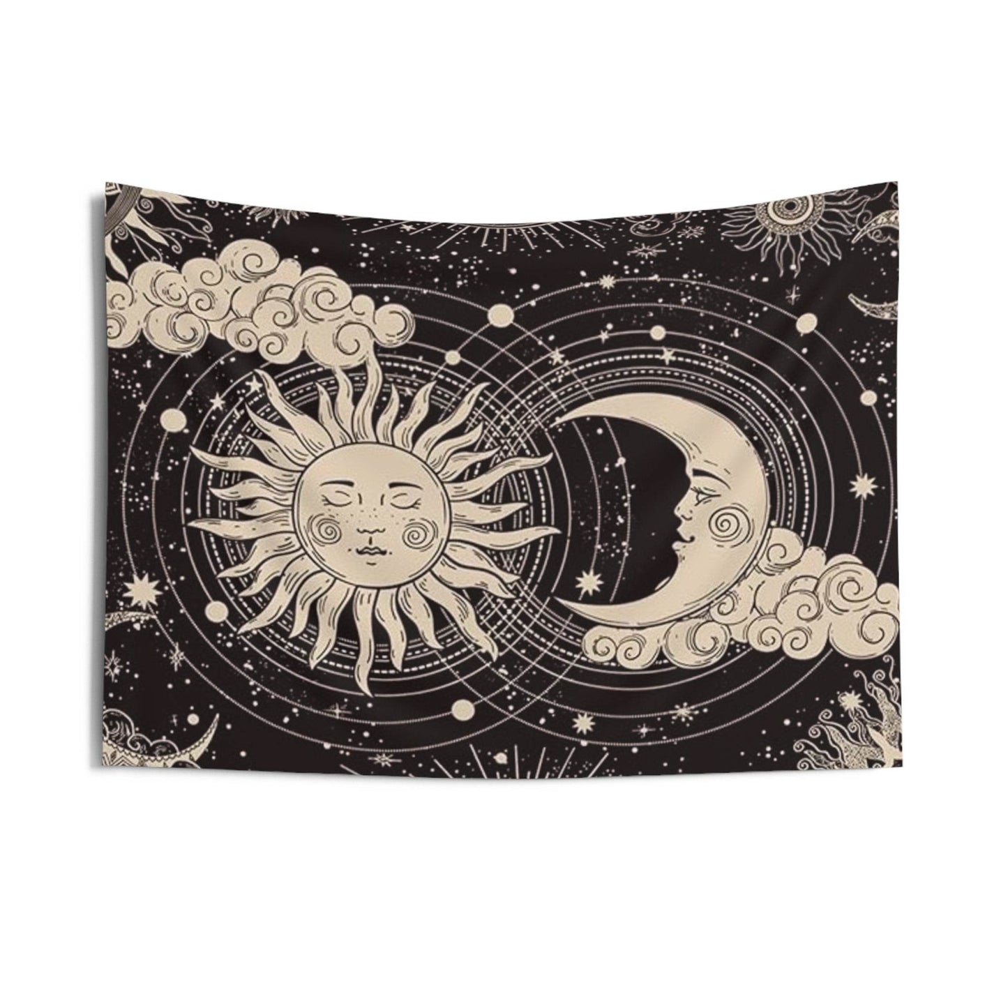 Celestial Sun and Moon Wall Tapestry - Boho Home Decor, Cosmic Wall Hanging, Astrology Room Decor, Sun and Moon Art, Celestial Decor - IntuitiveEncBoutique