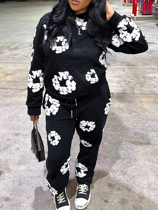 Printed Long Sleeve Hoodie and Pants Set - IntuitiveEncBoutique