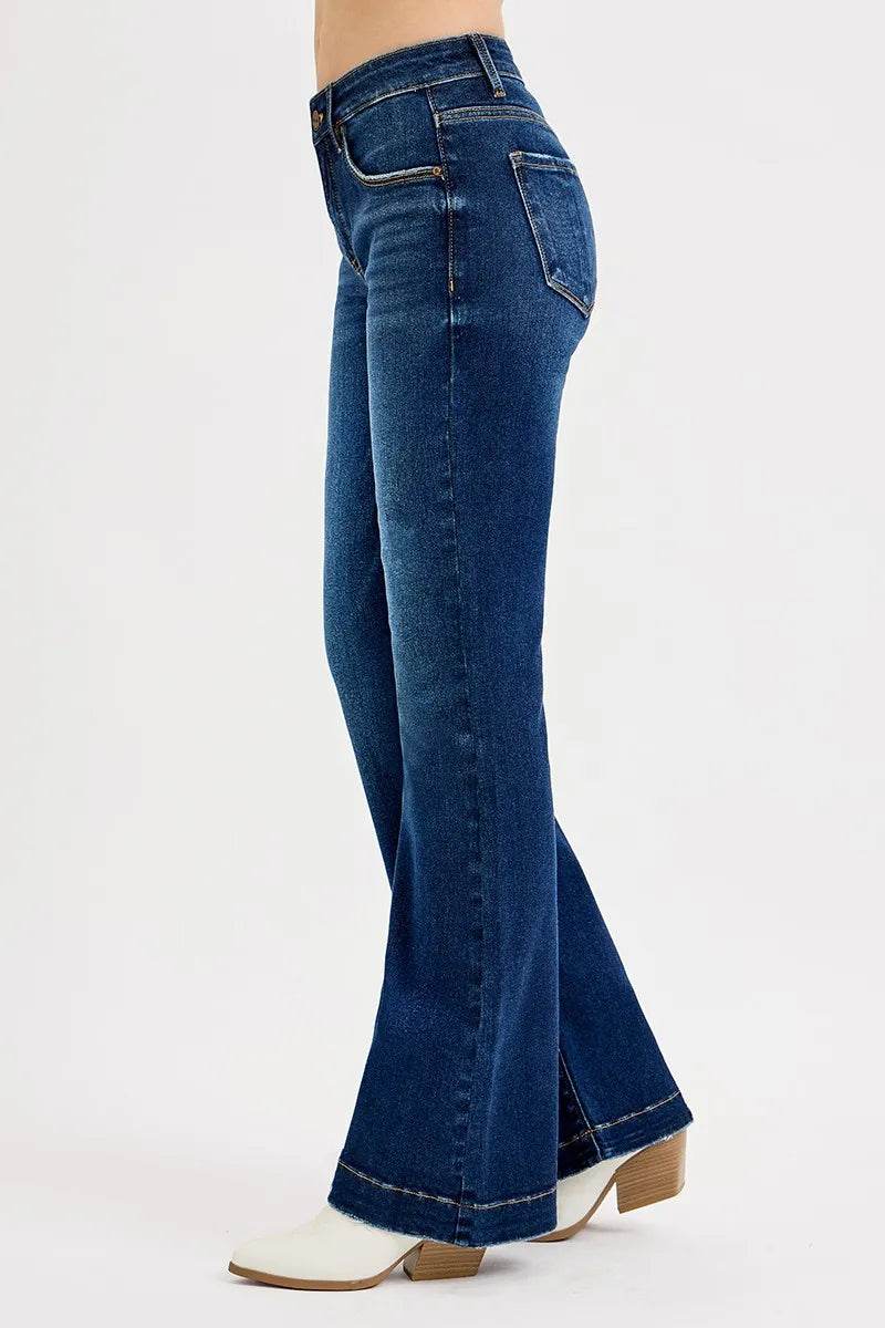 RISEN Full SIze Tummy Control Mid Rise Flare Jeans Plus SIze - IntuitiveEncBoutique