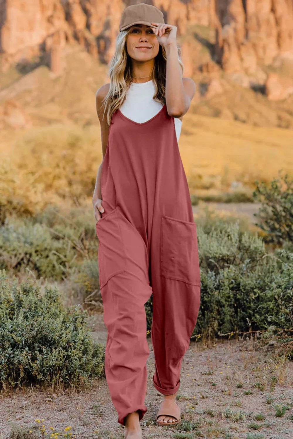 Double Take Full Size V-Neck Sleeveless Jumpsuit with Pockets - IntuitiveEncBoutique