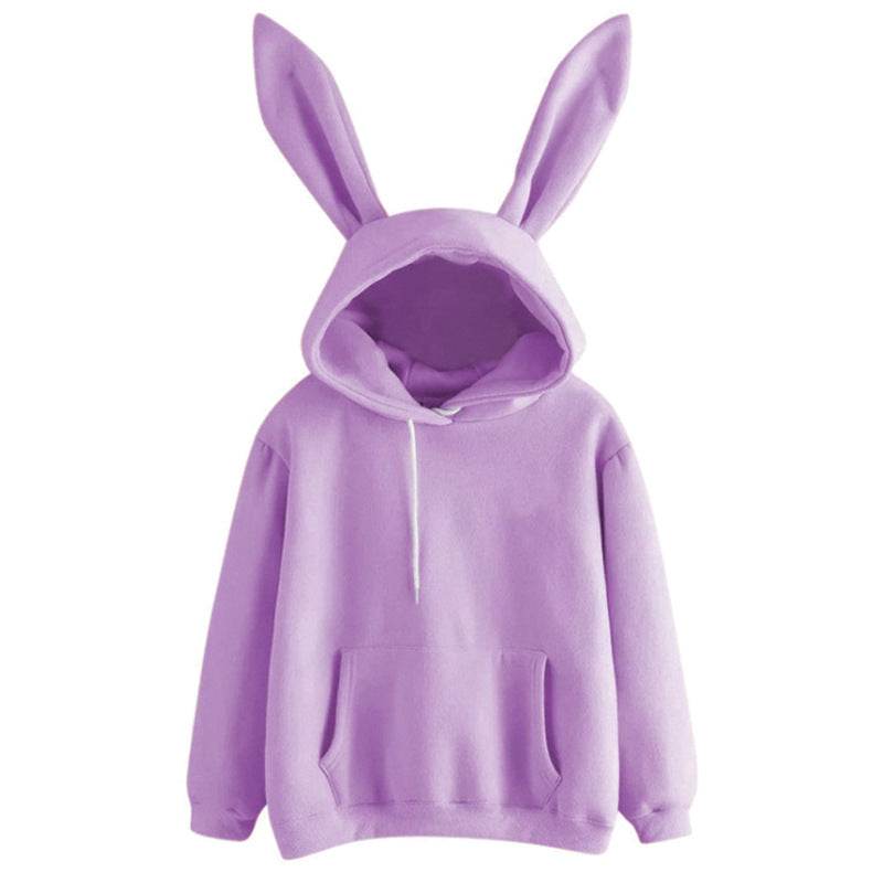 Women's Harajuku Hooded Rabbit Sweatshirt Solid Color Loose Casual Women's Top - IntuitiveEncBoutique