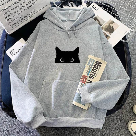 Spring Cartoon Cat Pattern Cute Printed Hooded Sweatshirt Unisex Long Sleeve Casual Jacket - IntuitiveEncBoutique