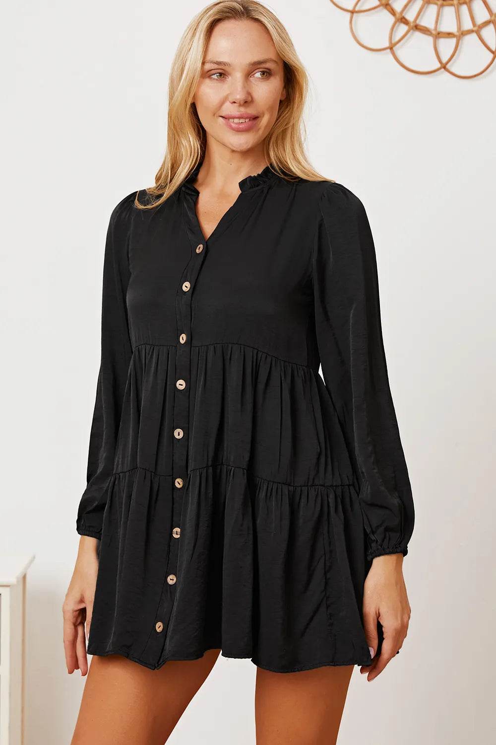 Ruffled Button Up Long Sleeve Tiered Shirt - IntuitiveEncBoutique
