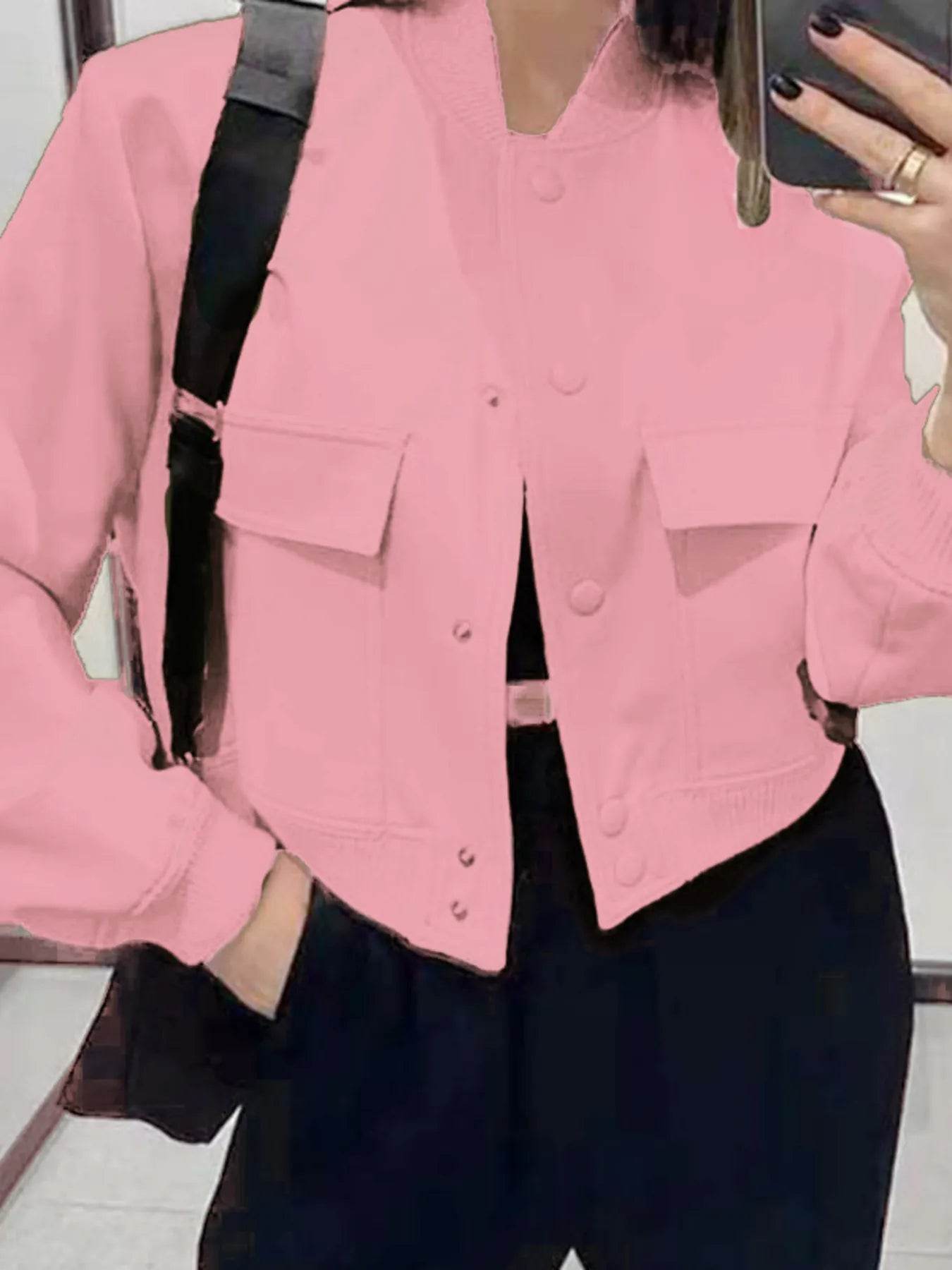 Full Size Cropped Snap Down Jacket Plus Size - IntuitiveEncBoutique