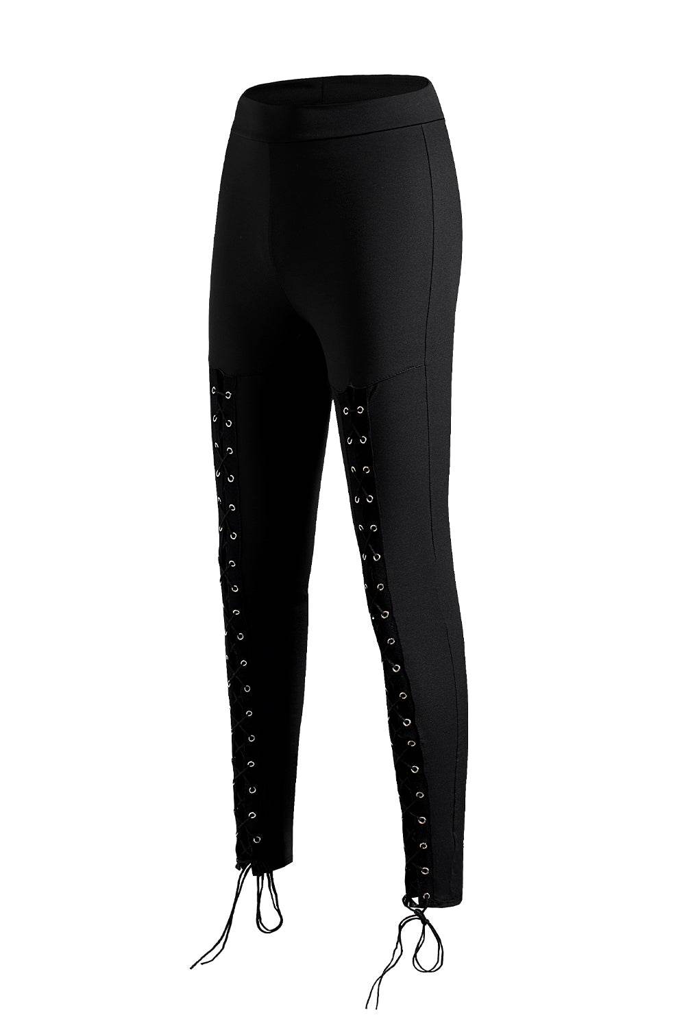 Black Grommet Lace Up Front Leggings - IntuitiveEncBoutique