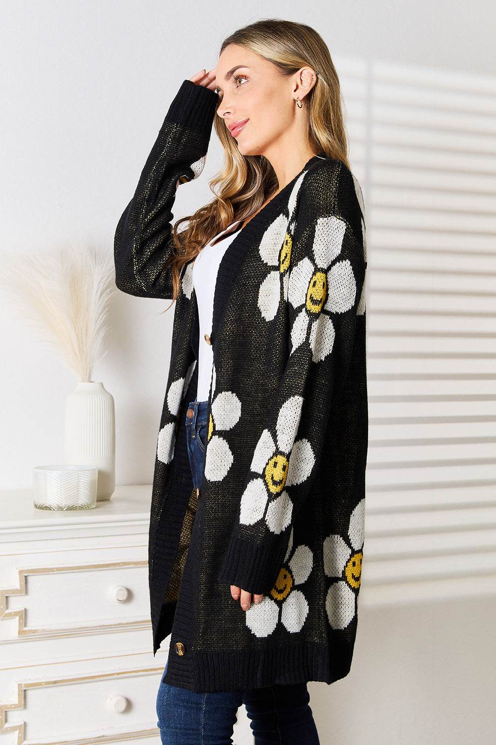 Perfee Floral Button Down Longline Cardigan - IntuitiveEncBoutique