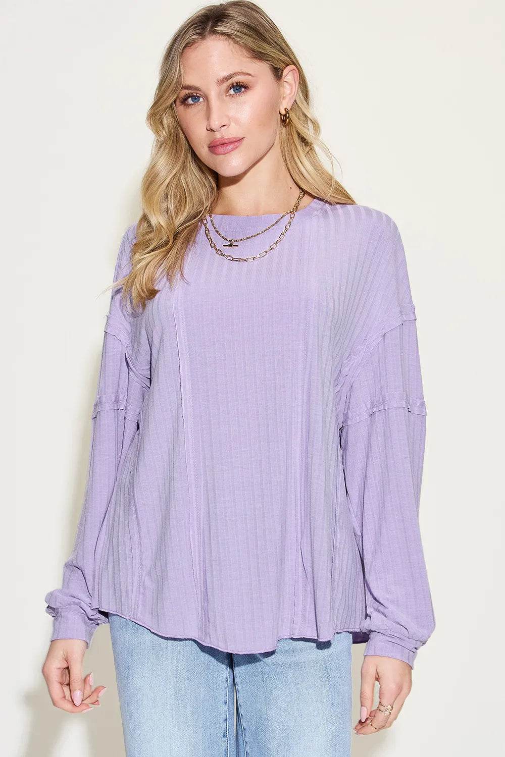 Basic Bae Full Size Ribbed Round Neck Long Sleeve T-Shirt - IntuitiveEncBoutique