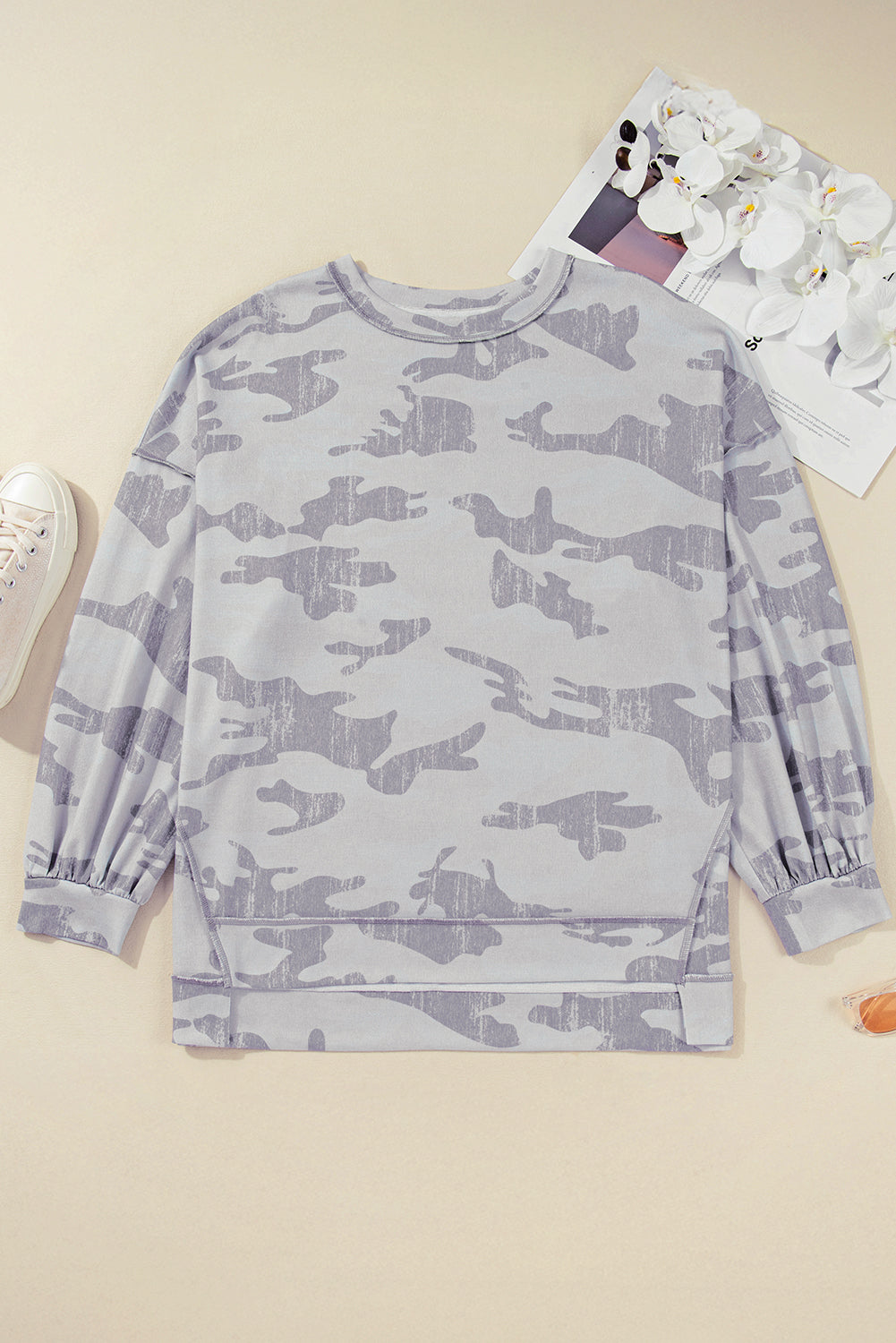 Multicolor Camouflage Print Round Neck Plus Size Sweatshirt