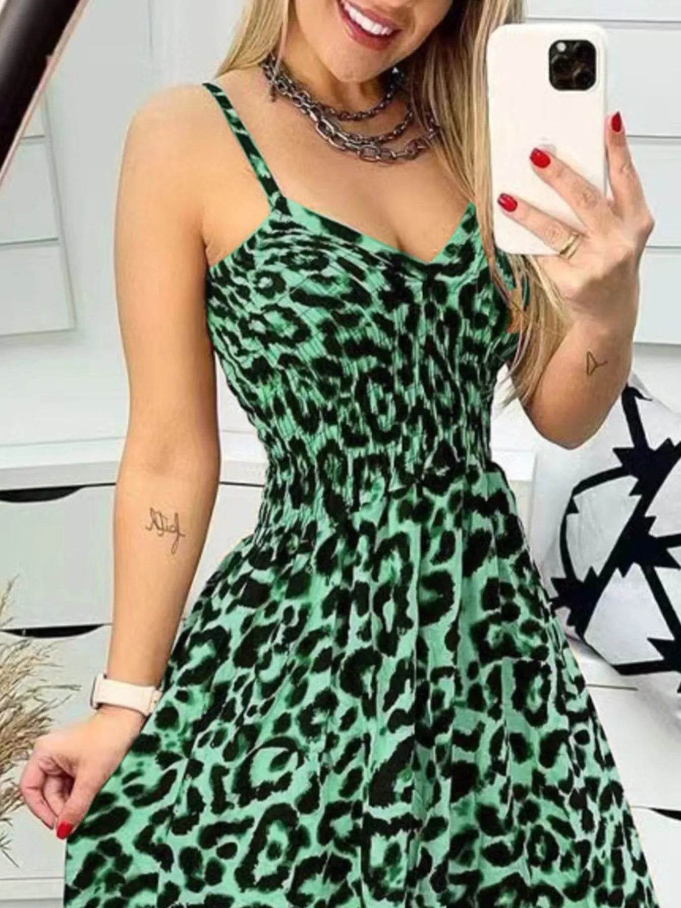 Full Size Leopard Print Spaghetti Strap Maxi Dress Plus Size - IntuitiveEncBoutique