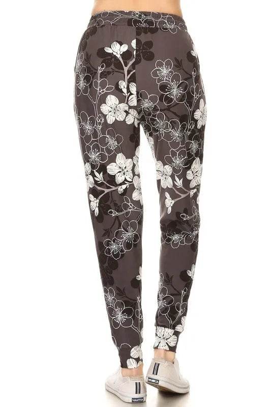 Leggings Depot Full Size Buttery Soft Floral Joggers with Drawstring Plus Size - IntuitiveEncBoutique