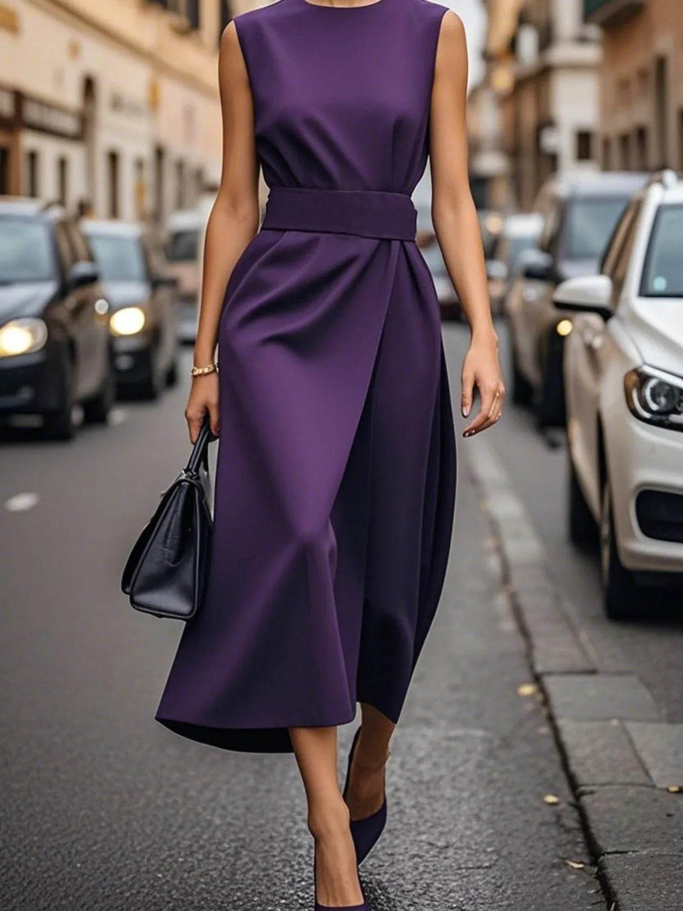 Round Neck Sleeveless Midi Sheath Dress - IntuitiveEncBoutique