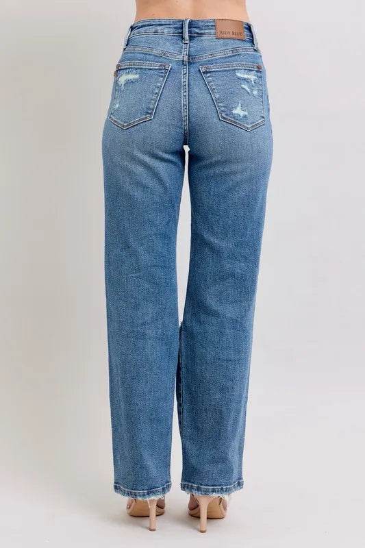 Judy Blue Full Size High Waist Heavy Destroy Straight Jeans Plus Size - IntuitiveEncBoutique