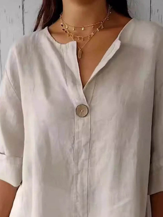 Full Size Casual Notched Drop Shoulder Blouse Plus Size - IntuitiveEncBoutique