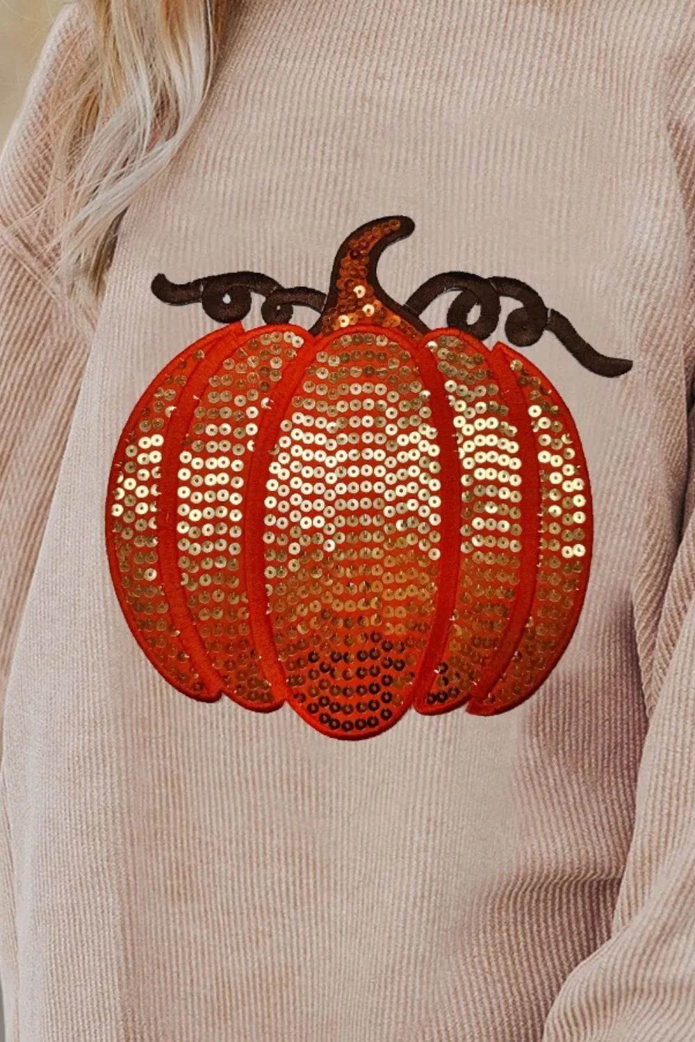 Sequin Pumpkin Round Neck Long Sleeve Sweatshirt - IntuitiveEncBoutique