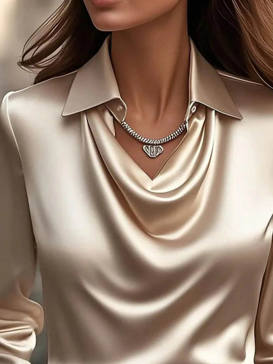 Full Size Collared Neck Long Sleeve Blouse Plus Size - IntuitiveEncBoutique