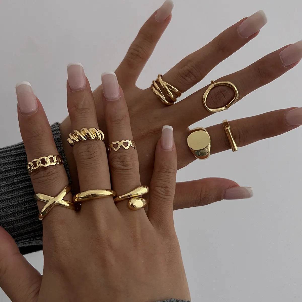 10-Piece Alloy Geometric Ring - IntuitiveEncBoutique