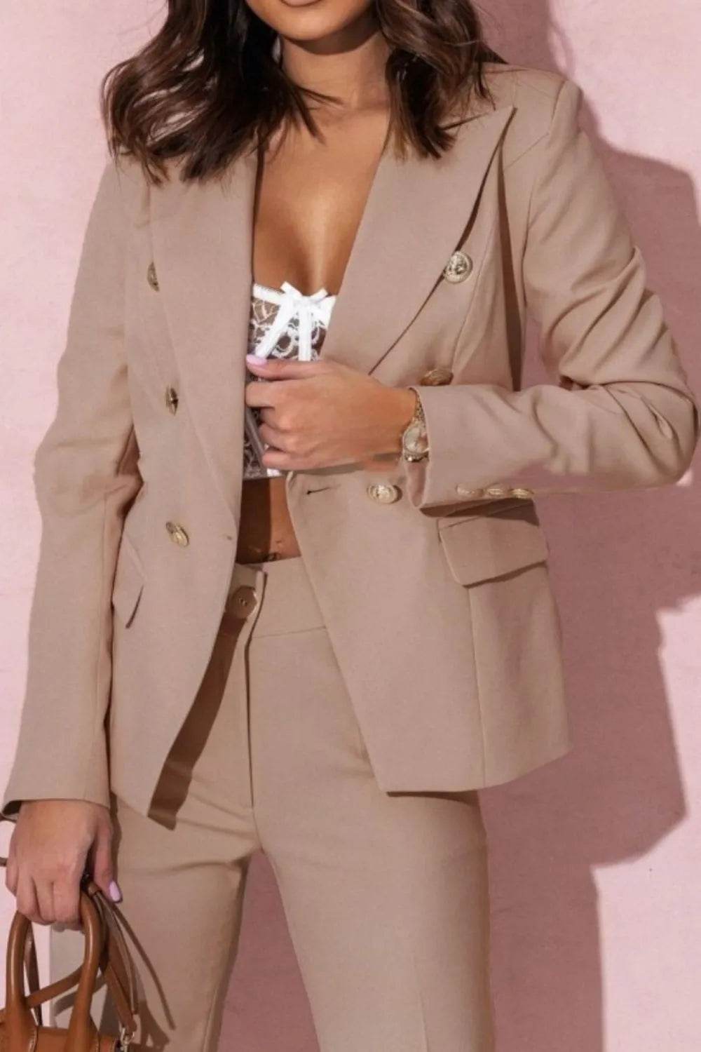Full Size Lapel Collar Long Sleeve Blazer and Pants Set Plus Size - IntuitiveEncBoutique