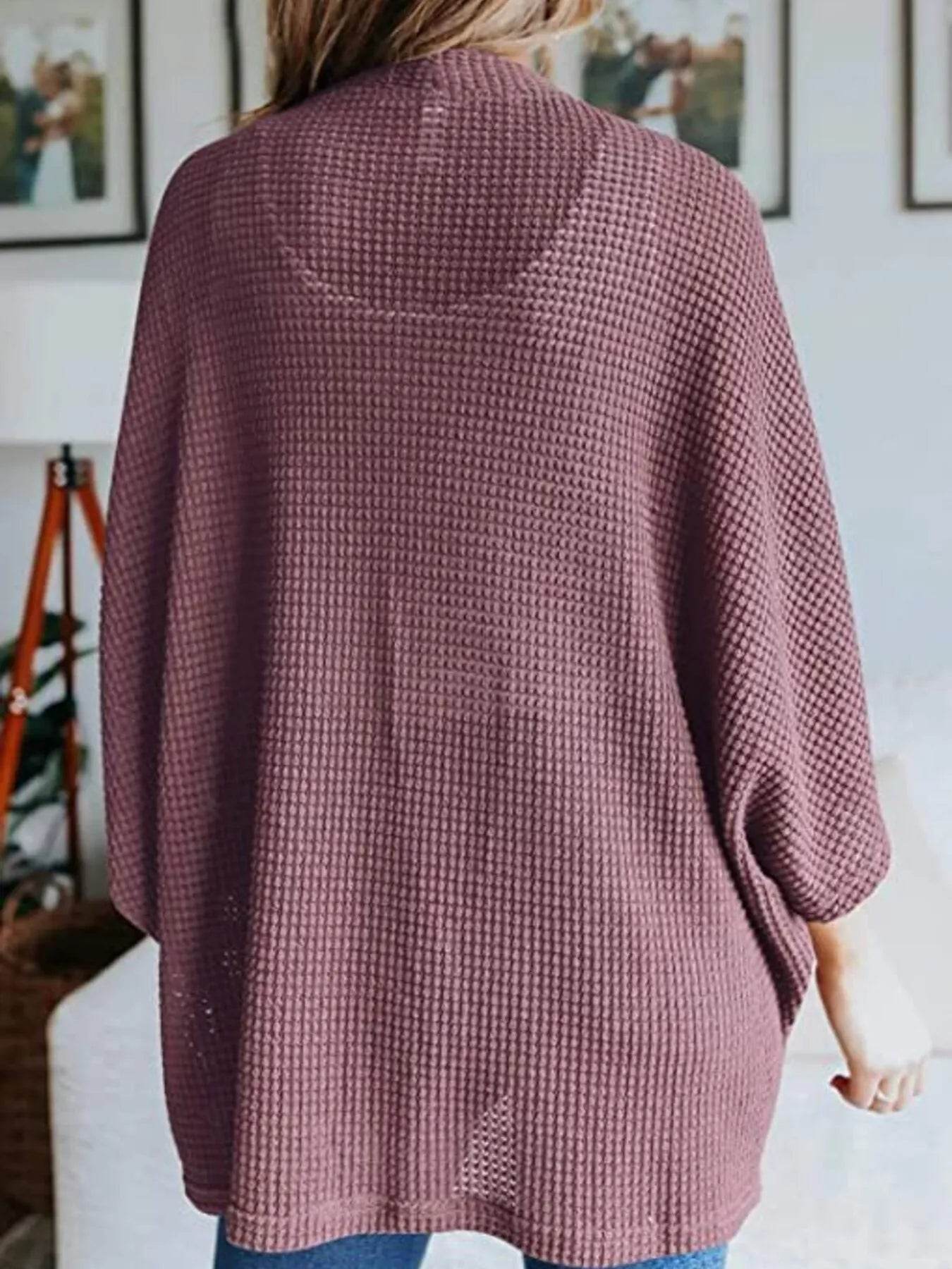 Full Size Open Front Waffle Knit Cardigan Plus Size - IntuitiveEncBoutique