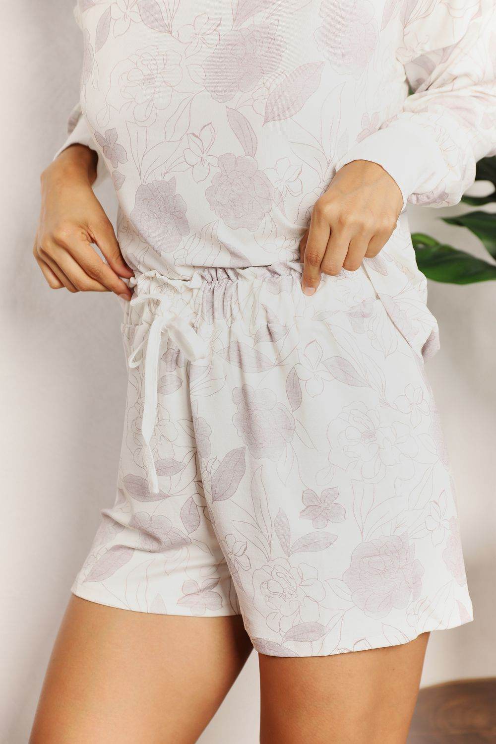 Double Take Floral Long Sleeve Top and Shorts Loungewear Set - IntuitiveEncBoutique