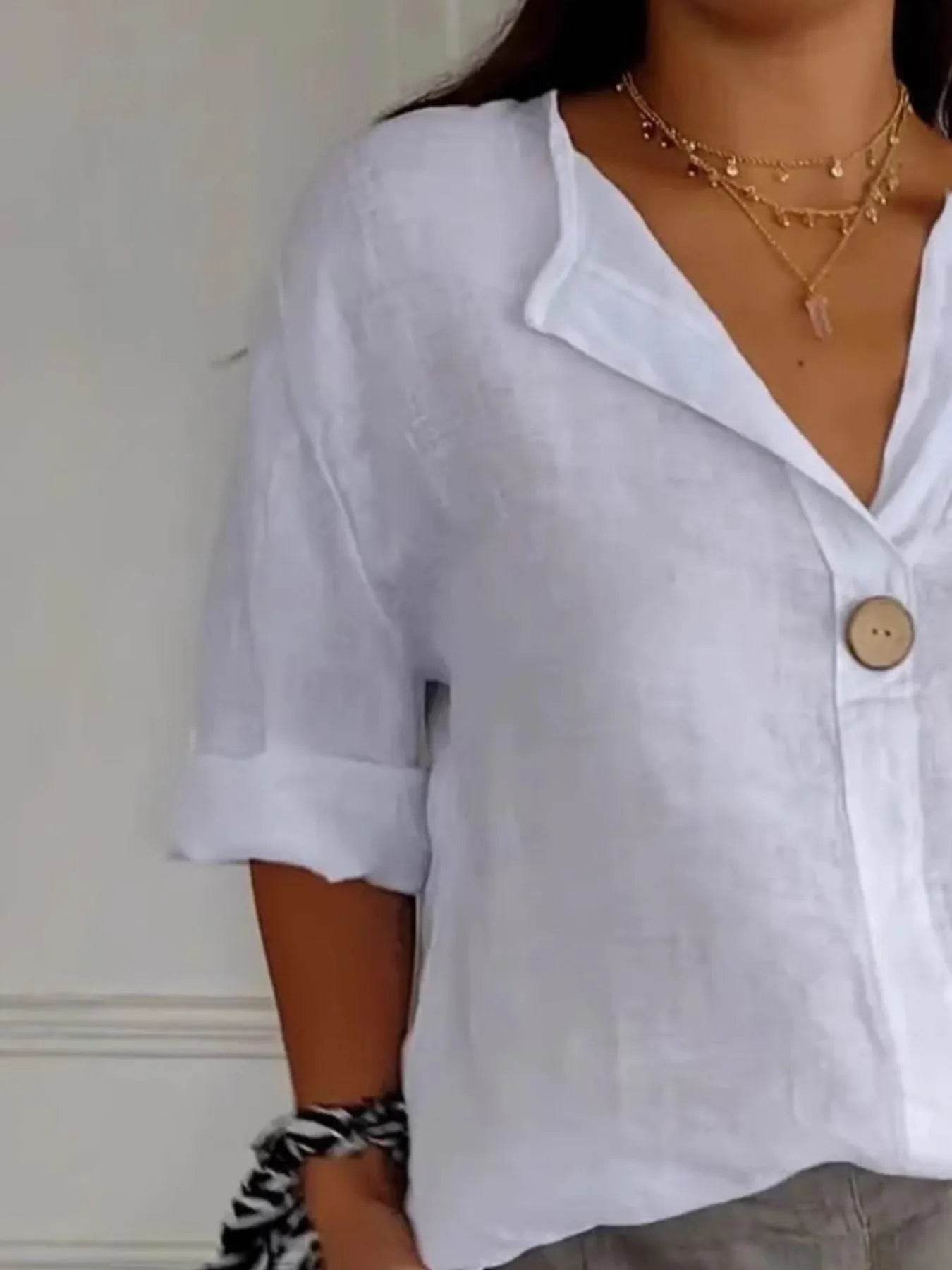 Full Size Casual Notched Drop Shoulder Blouse Plus Size - IntuitiveEncBoutique