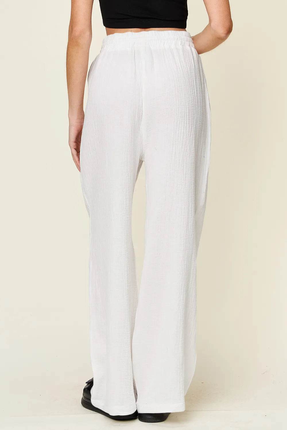 Double Take Full Size Texture Drawstring Wide Leg Pants - IntuitiveEncBoutique