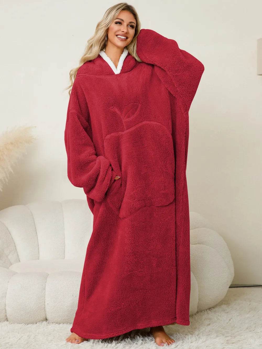 Pocketed Contrast Long Sleeve Hooded Lounge Dress - IntuitiveEncBoutique