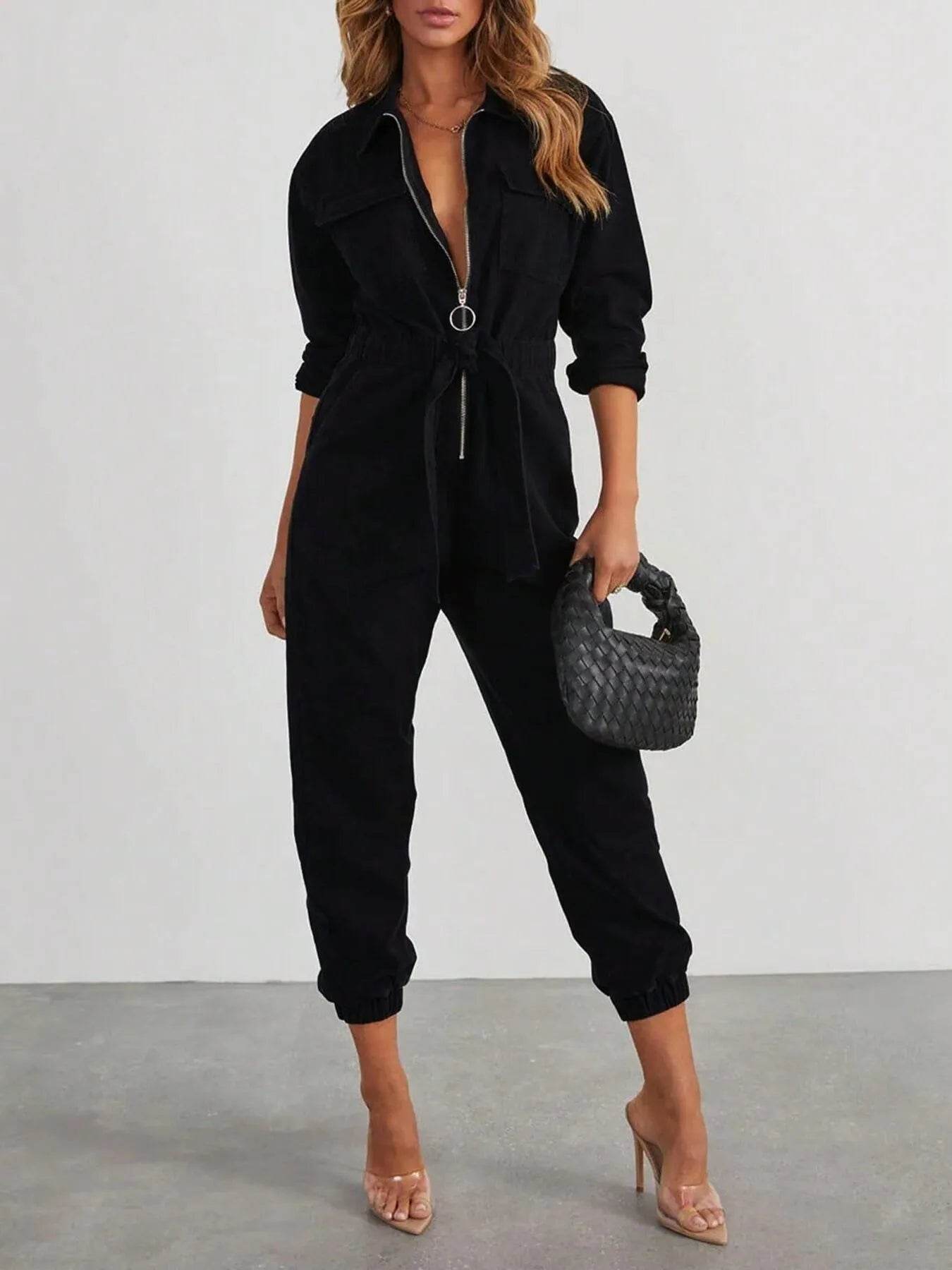 Zip Front Long Sleeve Jumpsuit - IntuitiveEncBoutique