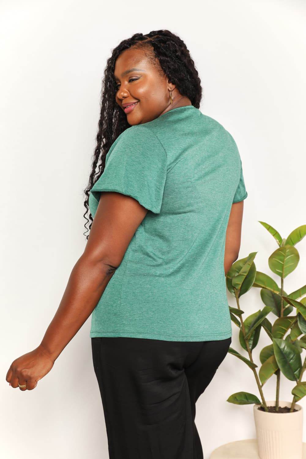 Double Take Ruched V-Neck Short Sleeve T-Shirt - IntuitiveEncBoutique