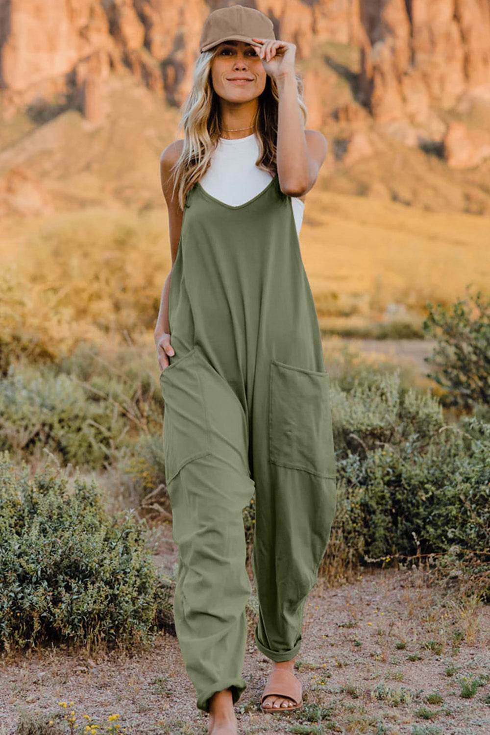 Double Take Full Size V-Neck Sleeveless Jumpsuit with Pockets - IntuitiveEncBoutique