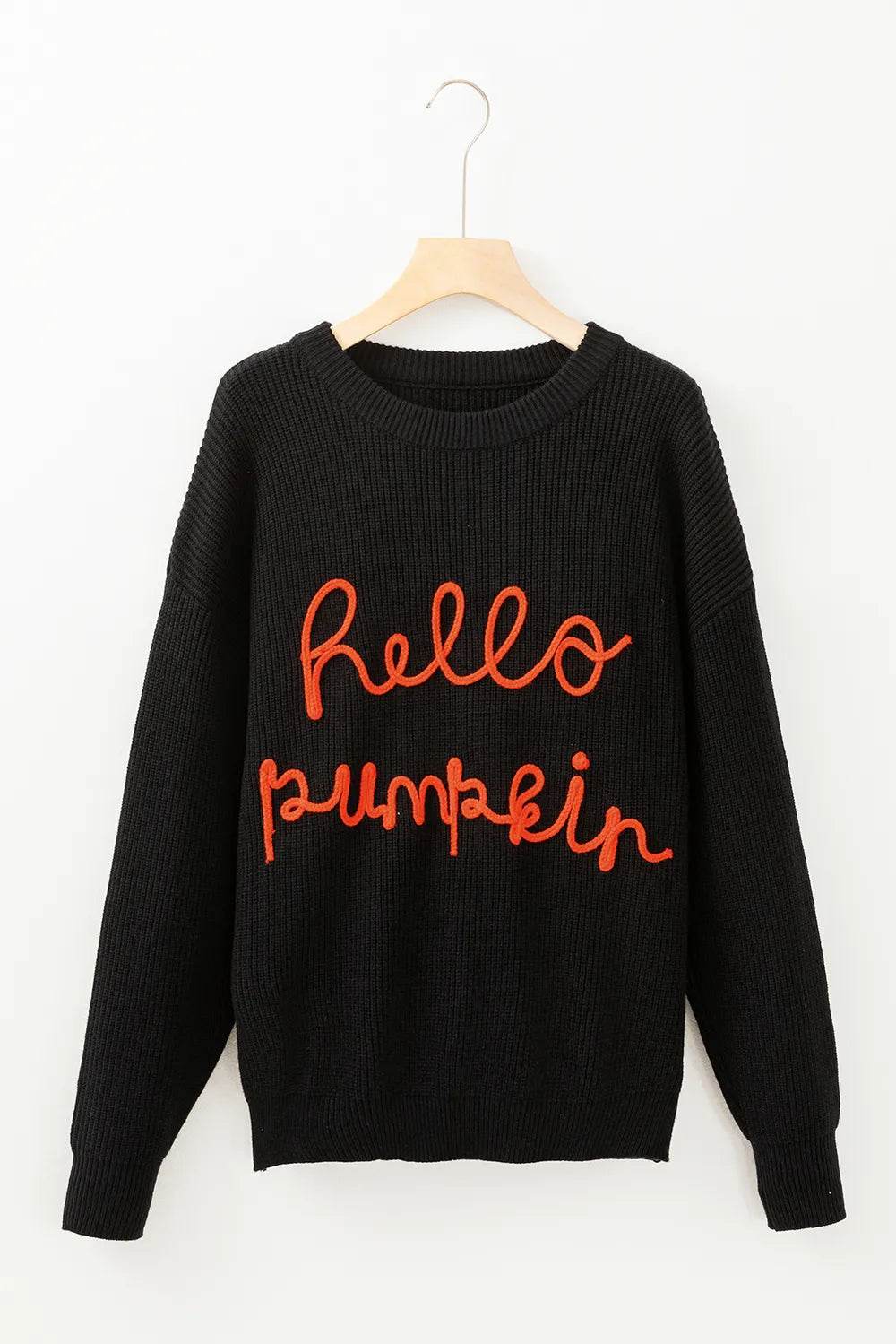 HELLO PUMPKIN Round Neck Long Sleeve Sweater - IntuitiveEncBoutique