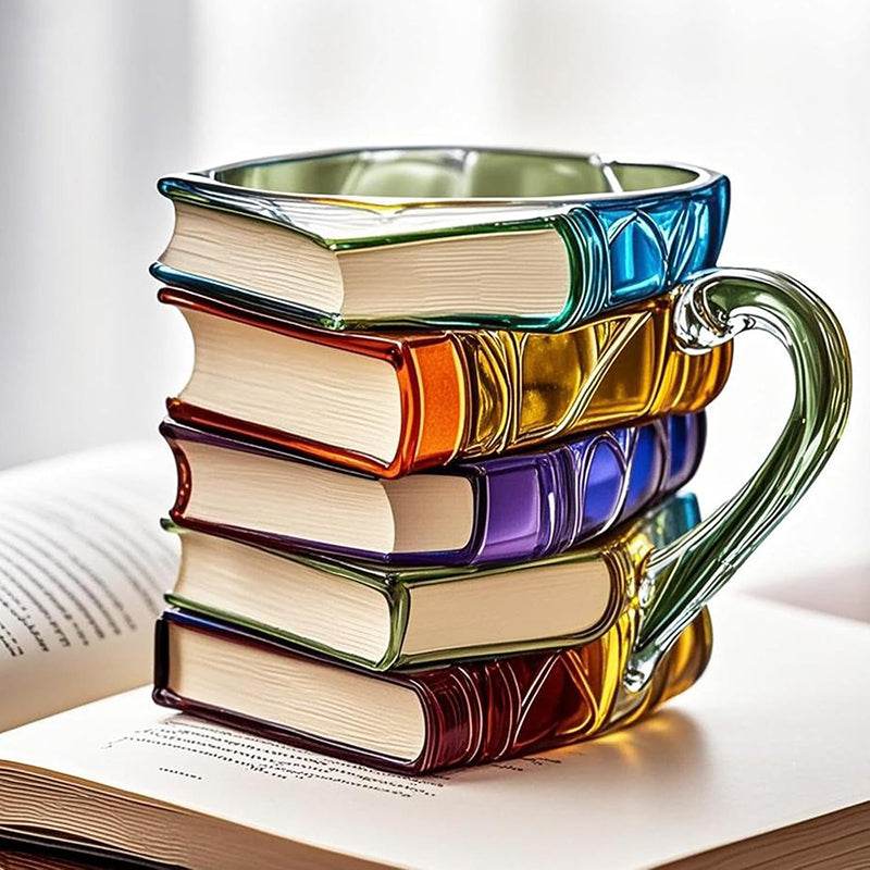 Painted Book Mug: 11oz, 3D painted books design, colorful resin, unique coffee cup, ideal for collection/gifts. - IntuitiveEncBoutique