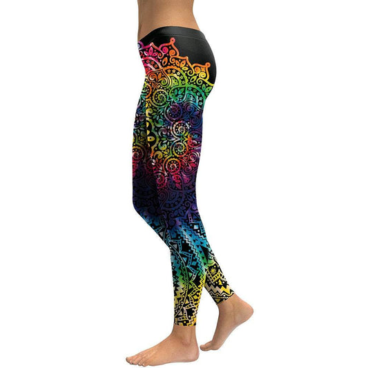 Women Mandala Flower 3D Printing Gradient Legging Fitness Leggings - IntuitiveEncBoutique