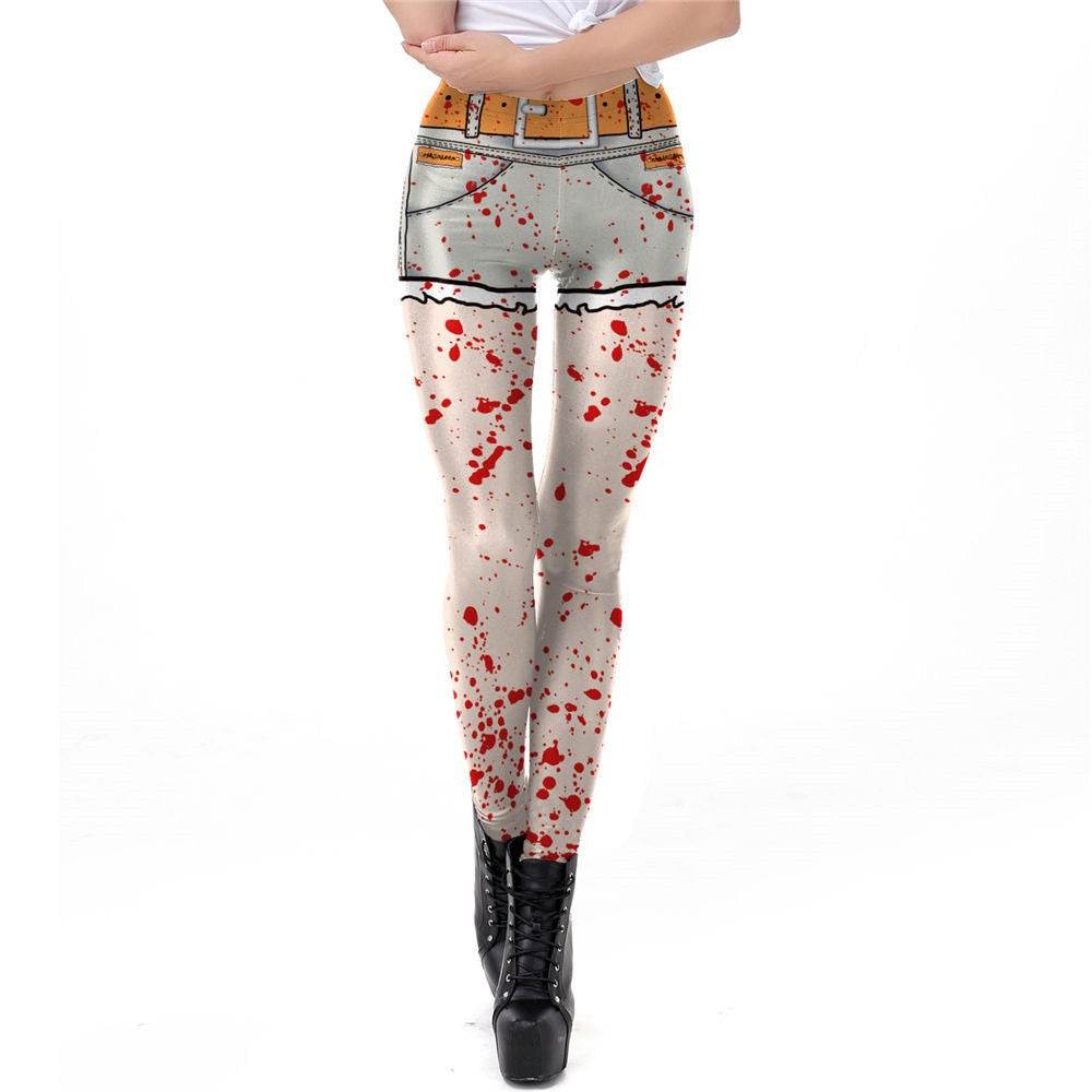 Ghost Hand Halloween Leggings Women Blood Spatter Digital Print Plus Size Fitness Pant Cosplay Stripped Workout Leggins - IntuitiveEncBoutique