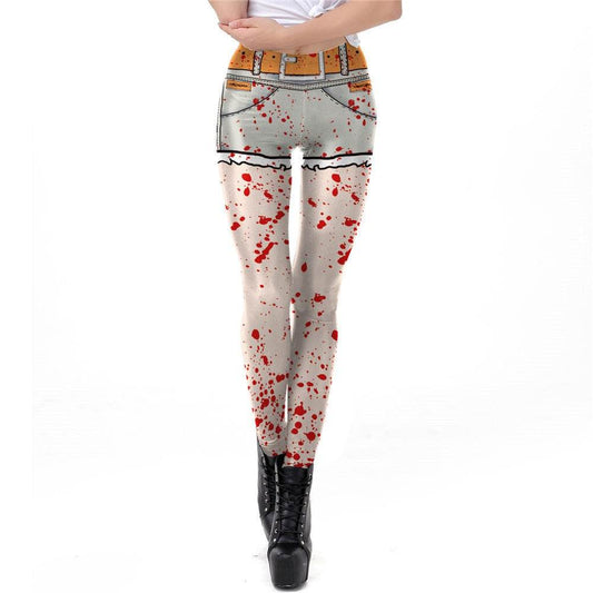Ghost Hand Halloween Leggings Women Blood Spatter Digital Print Plus Size Fitness Pant Cosplay Stripped Workout Leggins - IntuitiveEncBoutique