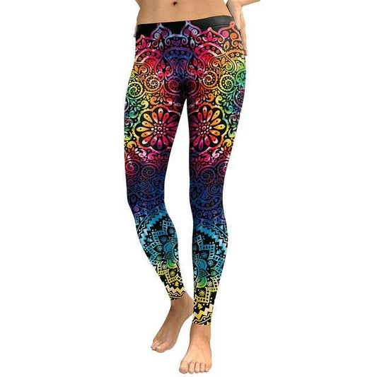Women Mandala Flower 3D Printing Gradient Legging Fitness Leggings - IntuitiveEncBoutique