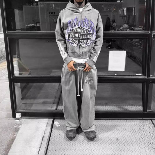 Dark and Loose Casual Personality Print Hooded Long Sleeve Sweatshirt - IntuitiveEncBoutique