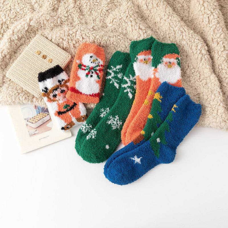Christmas orange socks for children, winter thick INS trendy warm home socks, coral fleece flooring - IntuitiveEncBoutique