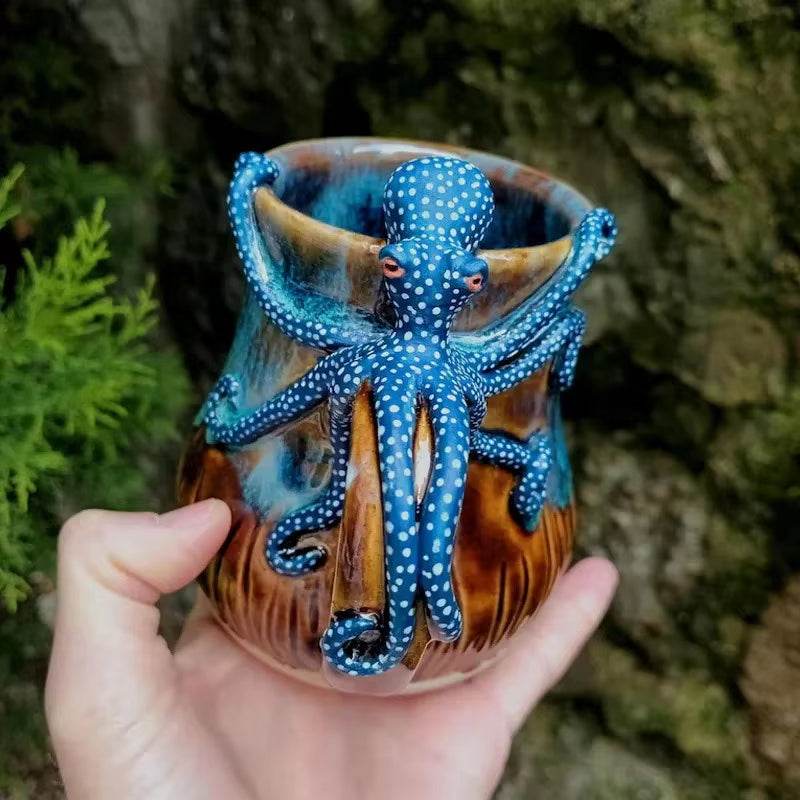 Handmade Deep Blue Octopus Mug. For Hot & Cold Drinks - IntuitiveEncBoutique