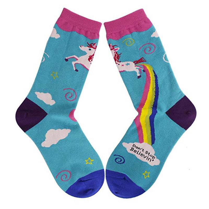 Unicorn Rainbow Printing Autumn And Winter Leisure In The Tube Sports Holiday Gift Socks - IntuitiveEncBoutique