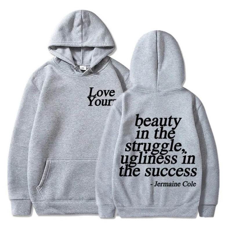 Letter Print Hooded Sweatshirt Unisex Long Sleeve Casual Top Hoodie - IntuitiveEncBoutique