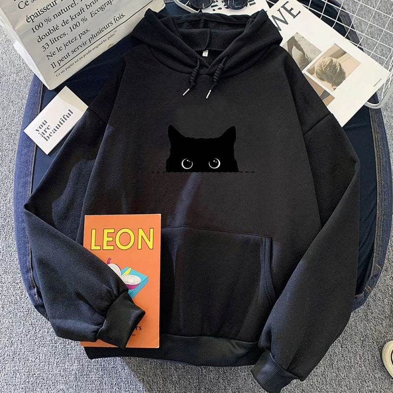 Spring Cartoon Cat Pattern Cute Printed Hooded Sweatshirt Unisex Long Sleeve Casual Jacket - IntuitiveEncBoutique