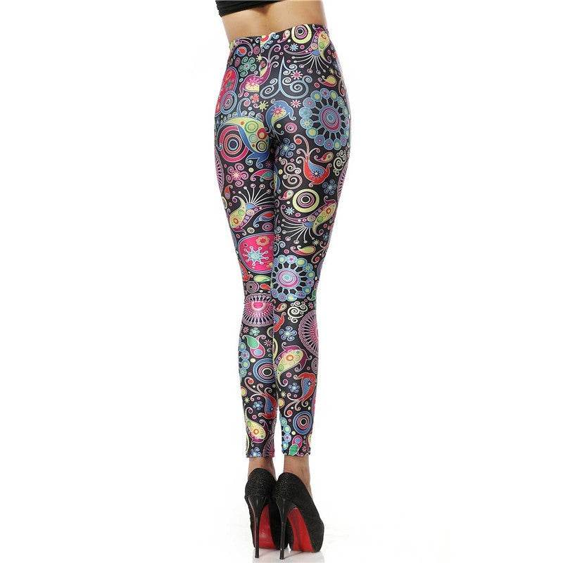 Retro Cartoon Flower Print Leggings - IntuitiveEncBoutique